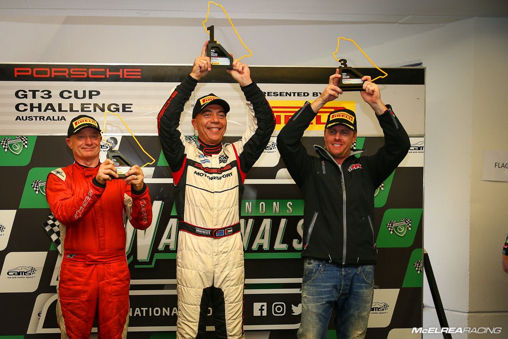 Anthony Gilbertson on the GT3 Cup Challenge podium at Sandown